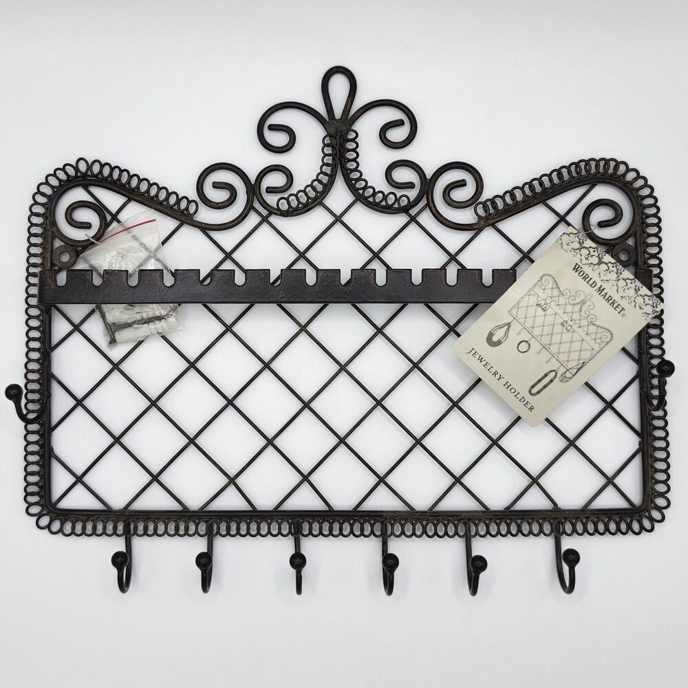 World Market Wall Mounted Black Metal Jewelry Holder Rack NWT Made in India